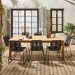 Innen-/Außentisch aus recyceltem Teakholz, 220x100x76cm - Jayapura + 8er Set stapelbare Stühle mit schwarzer Bespannung - Brasilia Photo1