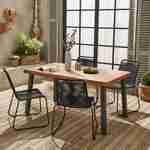 Innen-/Außentisch aus Holz und Metall, 150 cm - Santana + 4 schwarze, stapelbare Stühle mit Seilbespannung - Brasilia Photo1