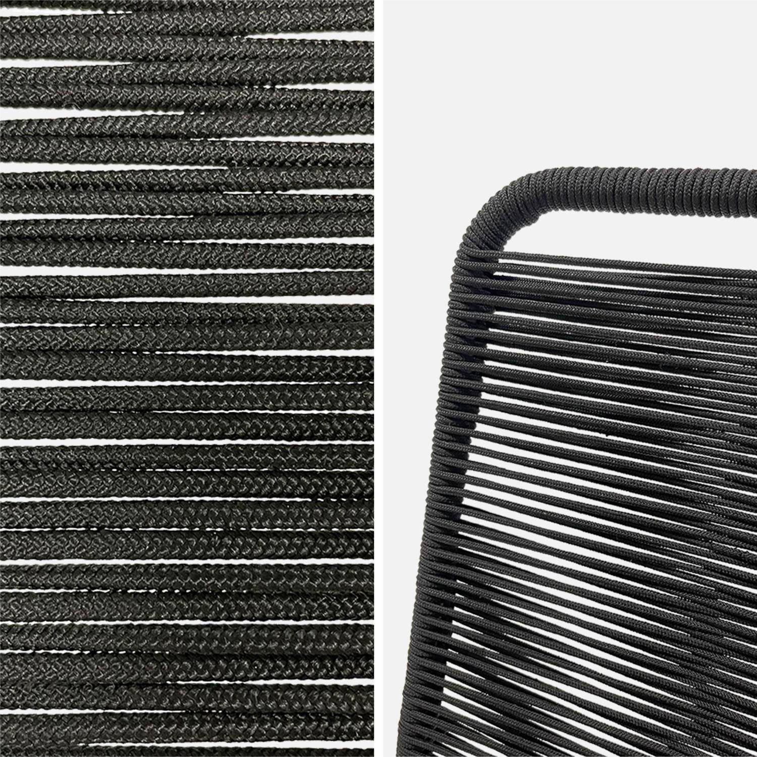 Innen-/Außentisch aus Holz und Metall, 150 cm - Santana + 4 schwarze, stapelbare Stühle mit Seilbespannung - Brasilia Photo7