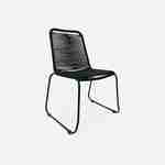 Table intérieur / extérieur Santana en bois et métal, 150cm + 4 chaises en corde BRASILIA noires, empilables Photo5