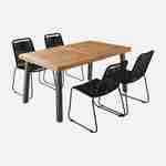 Innen-/Außentisch aus Holz und Metall, 150 cm - Santana + 4 schwarze, stapelbare Stühle mit Seilbespannung - Brasilia Photo3