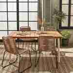 Gartentisch 150 cm aus Holz und Metall, elfenbeinfarben - Maringa + 4 stapelbare Stühle mit beiger Bespannung - Brasilia Photo1