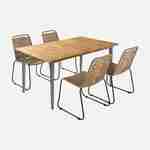 Table de jardin MARINGA bois et métal savane 150cm + 4 chaises de jardin en corde beige BRASILIA, empilables Photo3