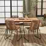 Gartentisch 150 cm aus Holz und Metall, savanne - Maringa + 4 stapelbare Stühle mit beiger Bespannung - Brasilia  Photo1