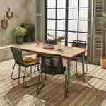 Table de jardin MARINGA bois et métal savane 150cm + 4 chaises de jardin en corde noire BRASILIA, empilables Photo1