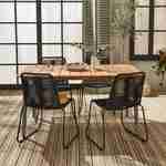 Table de jardin MARINGA bois et métal savane 150cm + 4 chaises de jardin en corde noire BRASILIA, empilables Photo2