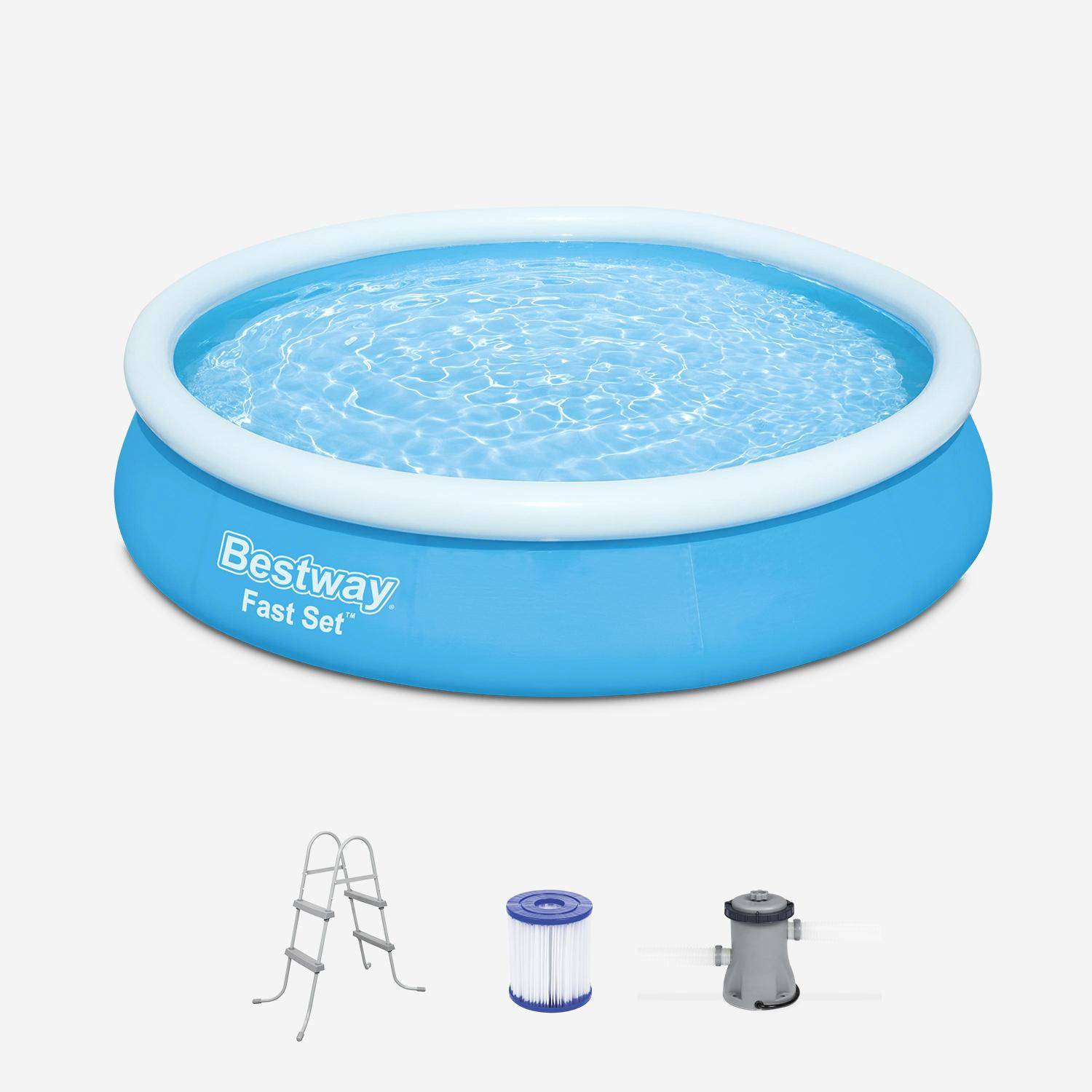 Piscine gonflable bleue autoportante BESTWAY ⌀ 360 x 76 cm - piscine ronde avec filtre à cartouche et 1 cartouche incluse + Échelle Photo1