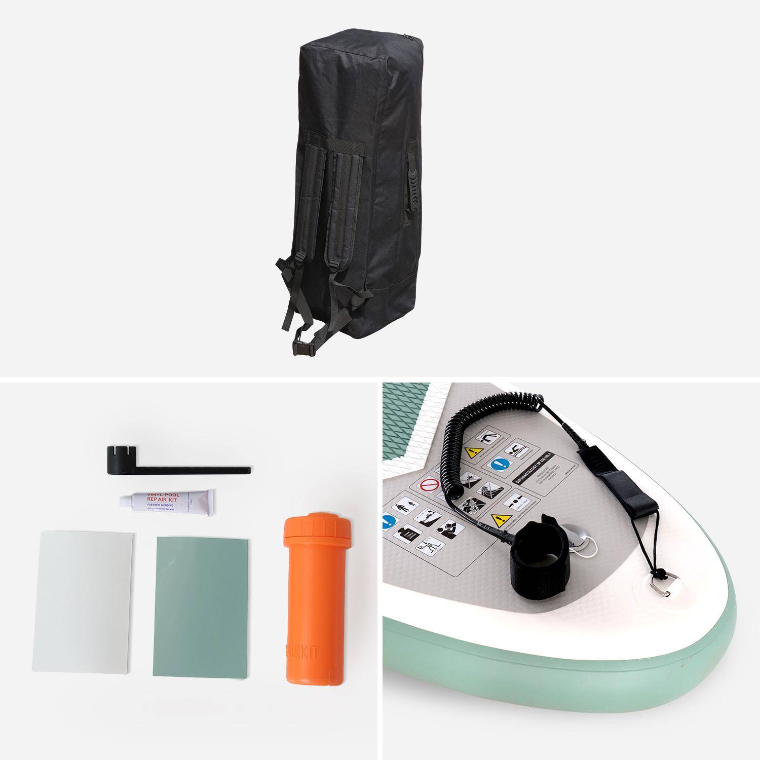 Pack stand up paddle gonflable vert de gris 10’10" avec pompe haute pression simple action, leash et sac de rangement et 2 pagaies Photo5