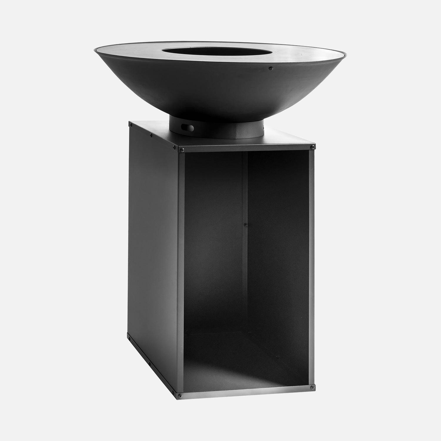Braséro barbecue Ø80cm avec planche de cuisson, espace de stockage pour le bois, housse de protection Photo1