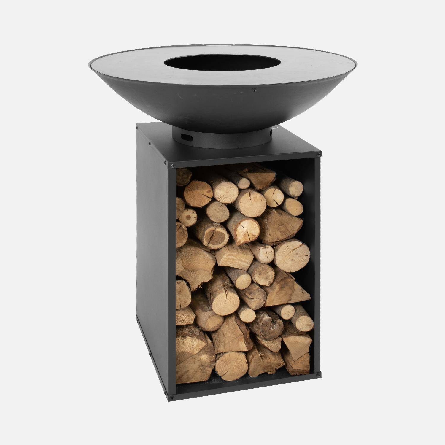 Braséro barbecue Ø80cm avec planche de cuisson, espace de stockage pour le bois, housse de protection Photo2