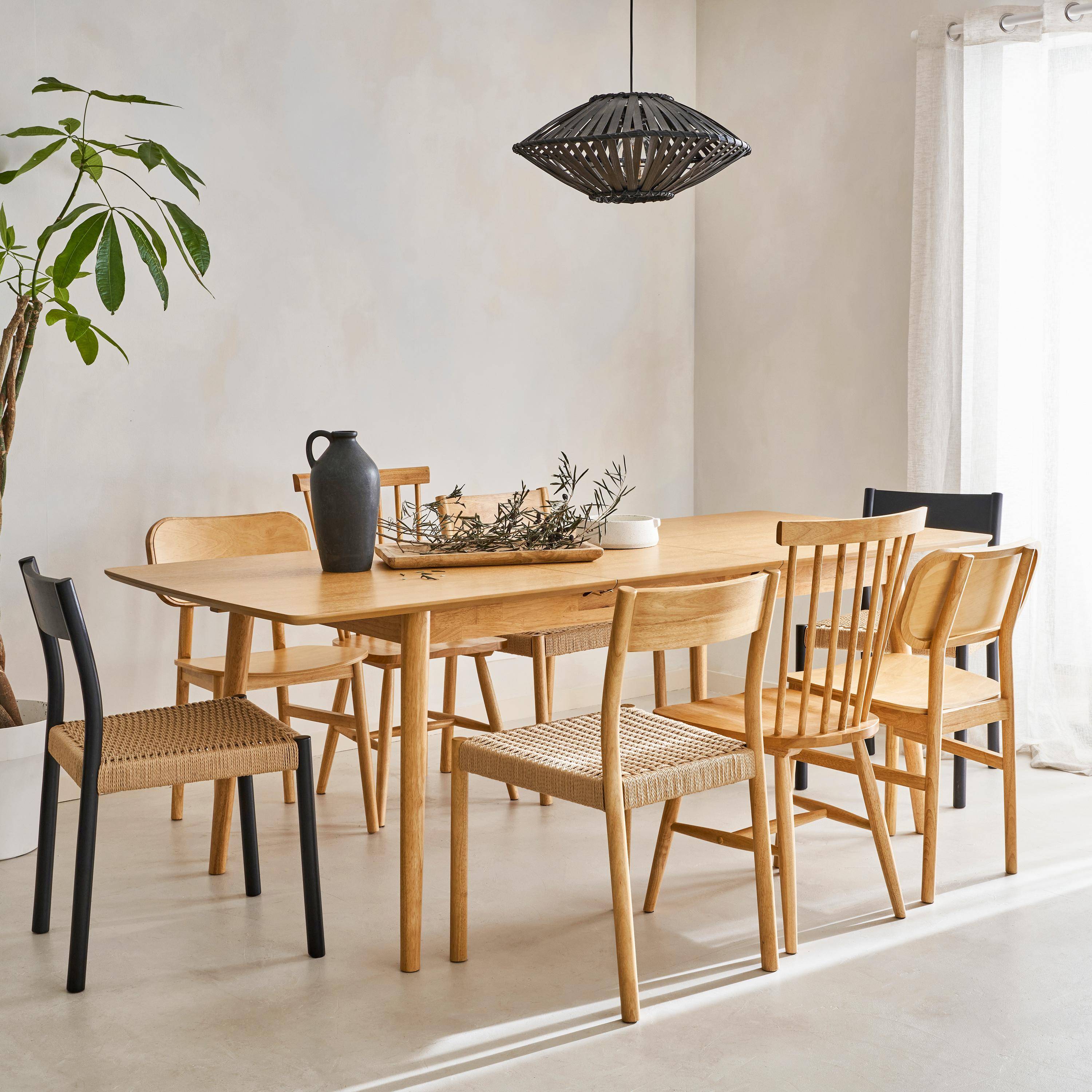 Table à manger extensible naturelle rectangulaire Lina 6 à 8 places, 160 à 210cm Photo3