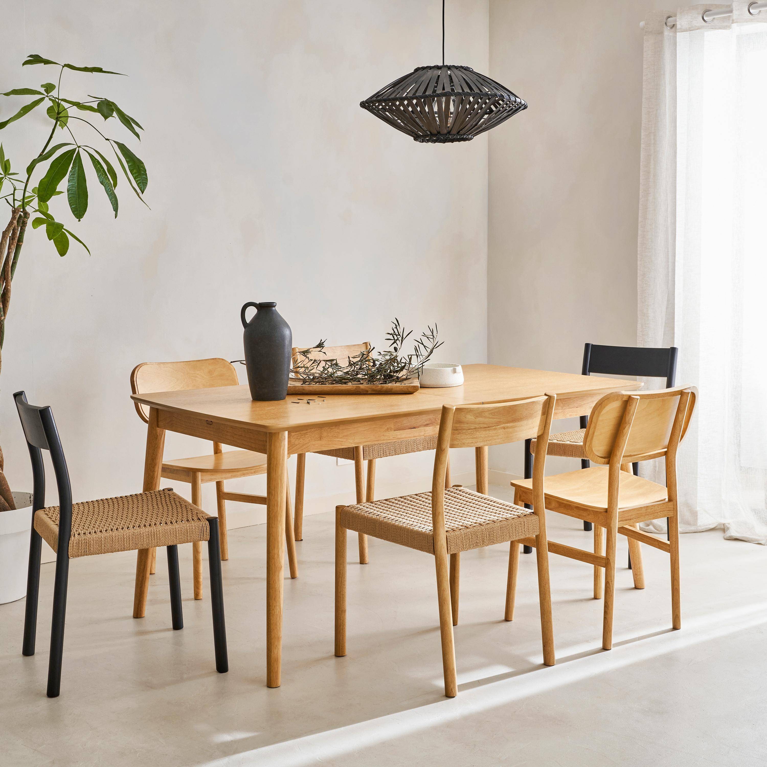 Table à manger extensible naturelle rectangulaire Lina 6 à 8 places, 160 à 210cm,sweeek,Photo2