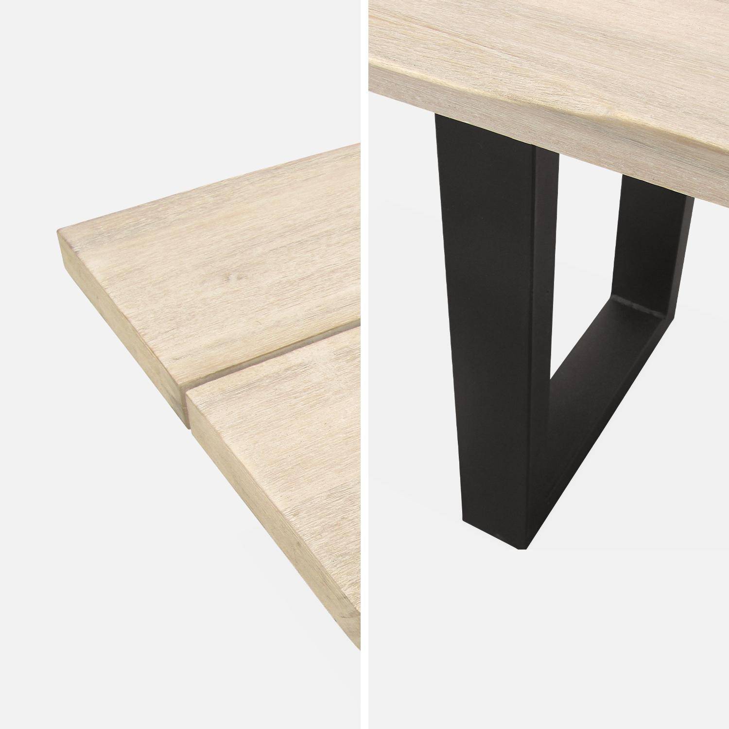 Table à manger en bois et métal 180cm + 4 chaises et 2 fauteuils en rotin naturel coussins noirs Photo5