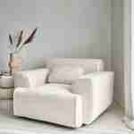 Sessel mit weißem Teddy Bouclé-Bezug, abgerundete Linien, Kissen im Lieferumfang enthalten, Wallas, B 116 x T 97 x H 73cm Photo3
