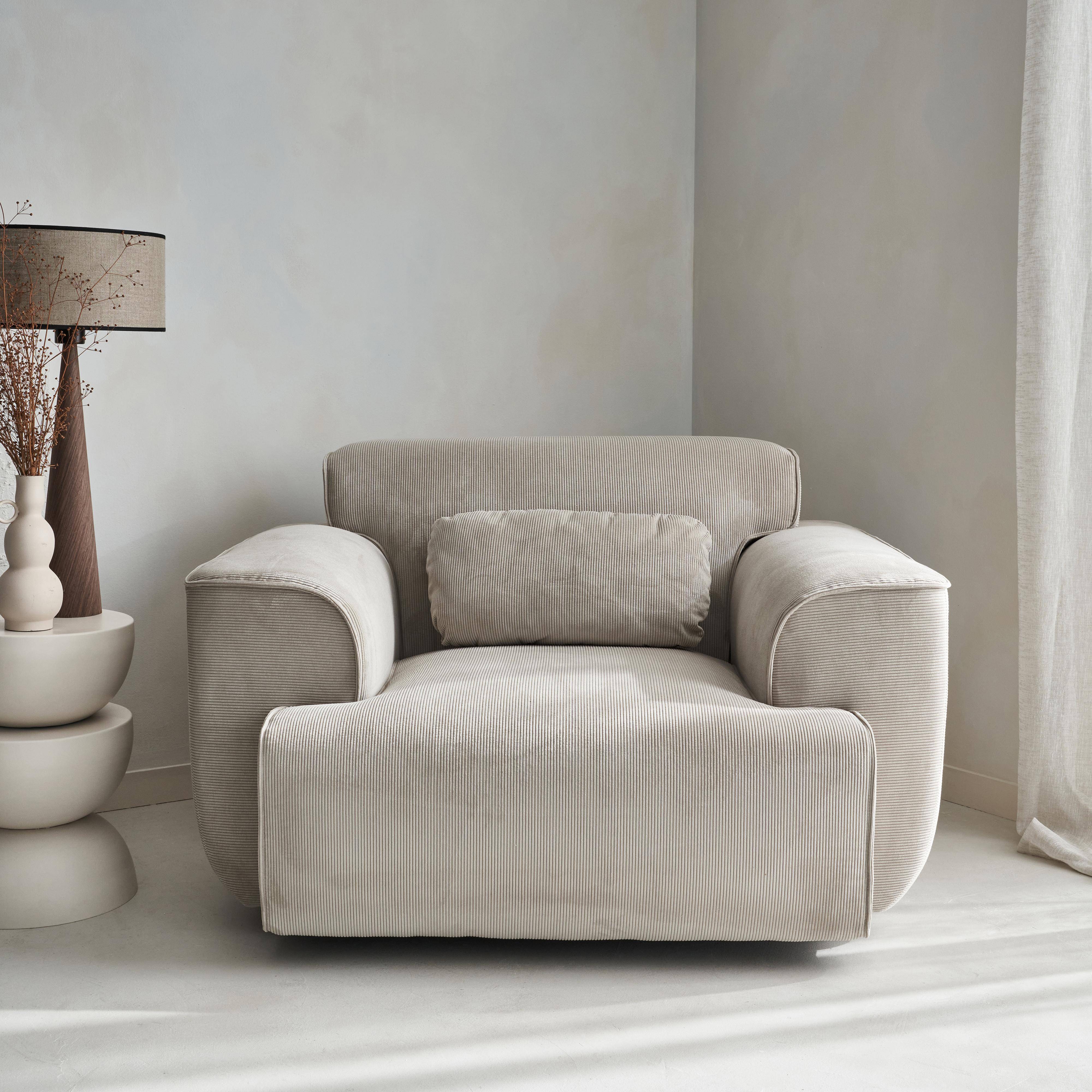 Sessel mit Cordbezug, abgerundete Linien, Kissen im Lieferumfang enthalten, Wallas, B 116 x T 97 x H 73 cm,sweeek,Photo1