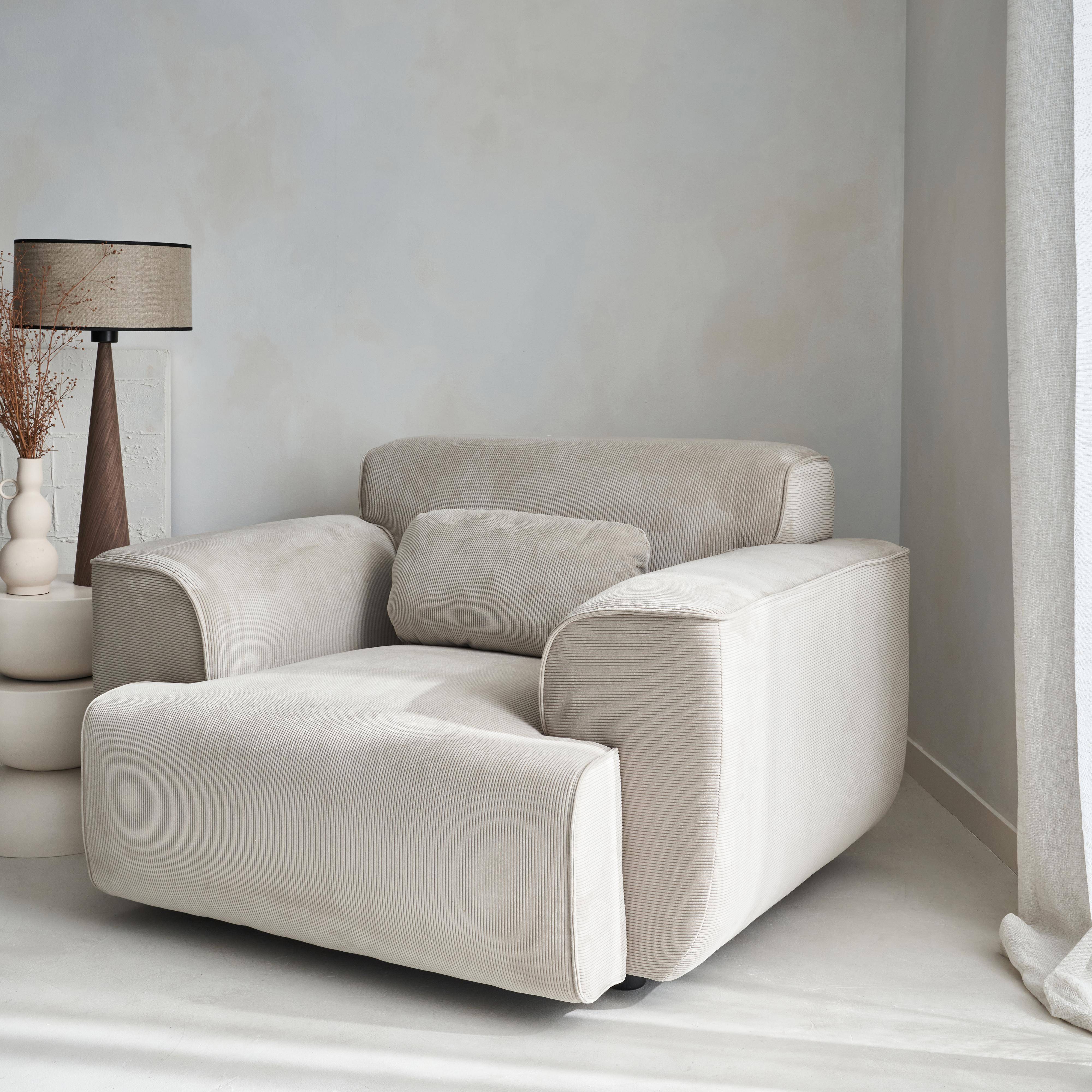 Sessel mit Cordbezug, abgerundete Linien, Kissen im Lieferumfang enthalten, Wallas, B 116 x T 97 x H 73 cm,sweeek,Photo2