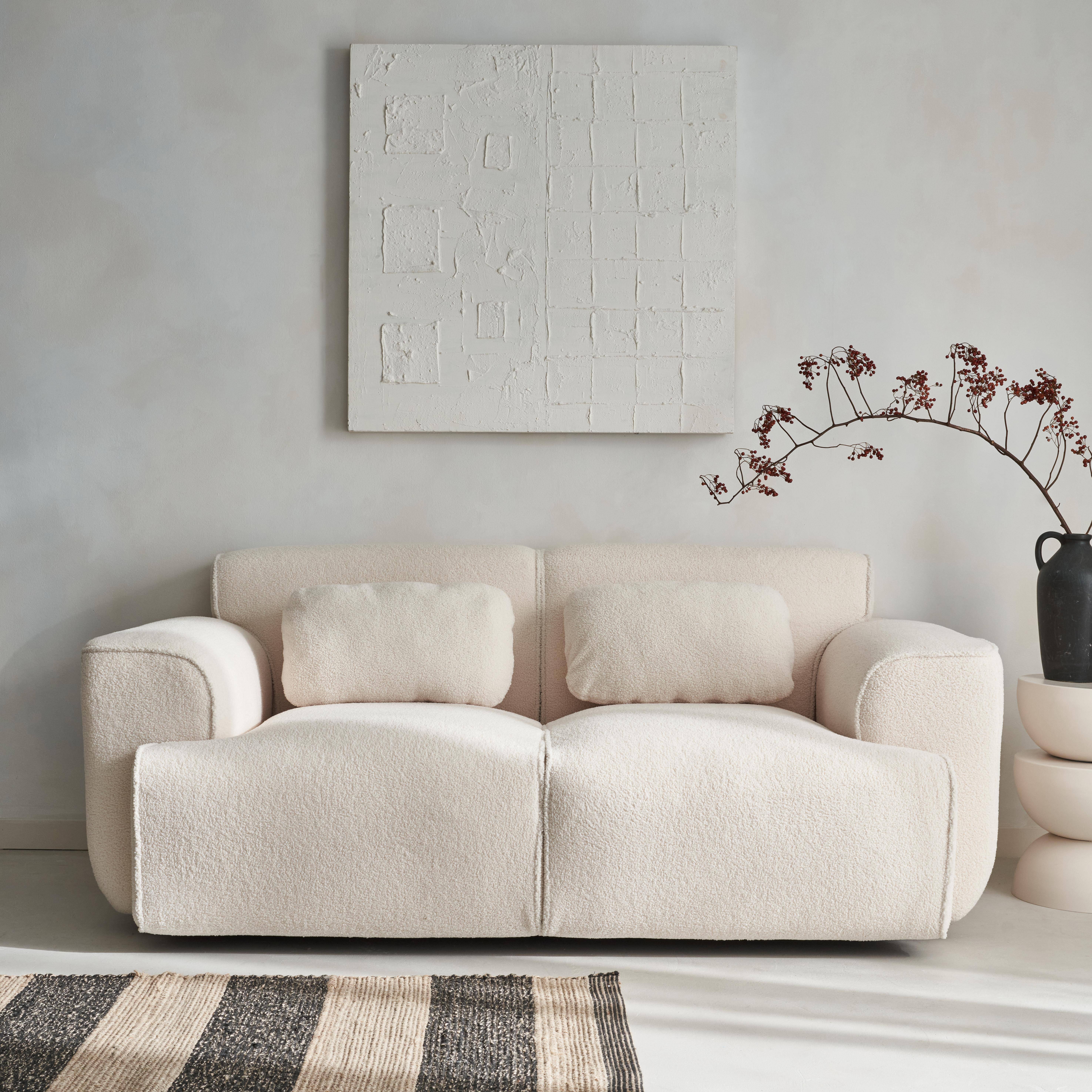 2-Sitzer-Sofa, weißer Teddy Bouclé-Bezug, 2 abnehmbare Kissen, Wallas B 178 x T 97,5 x H 73cm,sweeek,Photo1