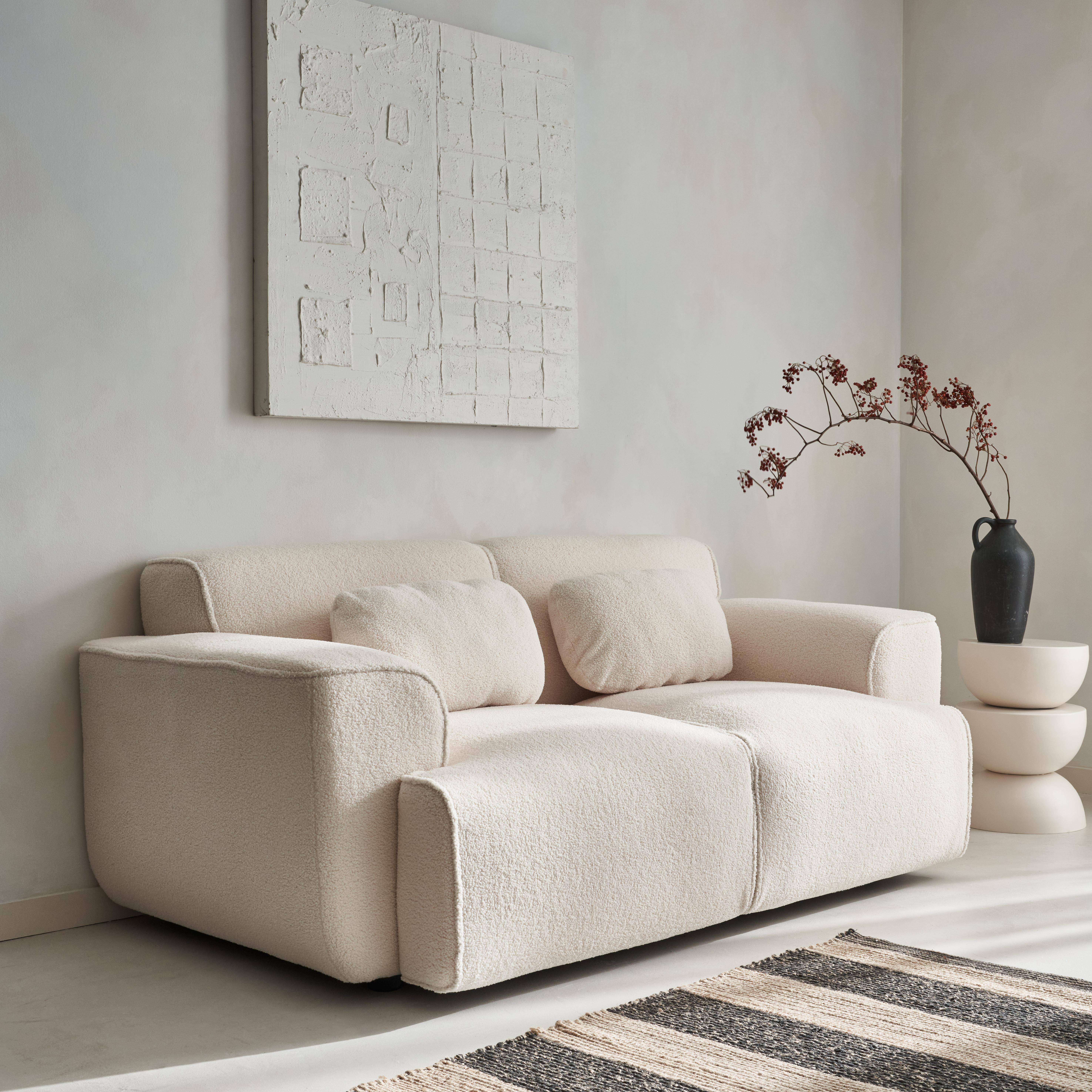 2-Sitzer-Sofa, weißer Teddy Bouclé-Bezug, 2 abnehmbare Kissen, Wallas B 178 x T 97,5 x H 73cm,sweeek,Photo2