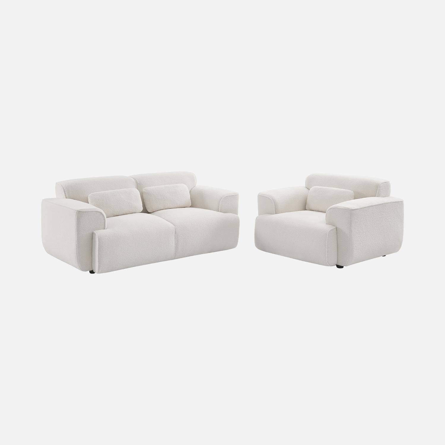 2-Sitzer-Sofa, weißer Teddy Bouclé-Bezug, 2 abnehmbare Kissen, Wallas B 178 x T 97,5 x H 73cm Photo7