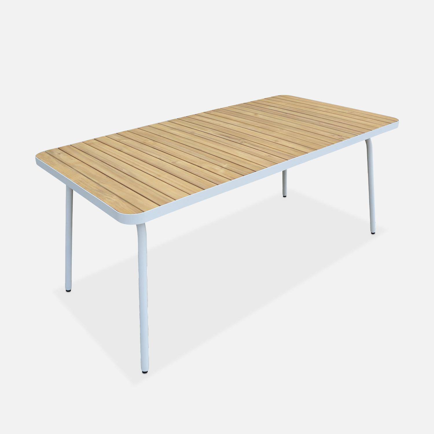Table de jardin en bois d'acacia FSC, acier blanc cassé, pieds pliables, 6 places ,sweeek,Photo1