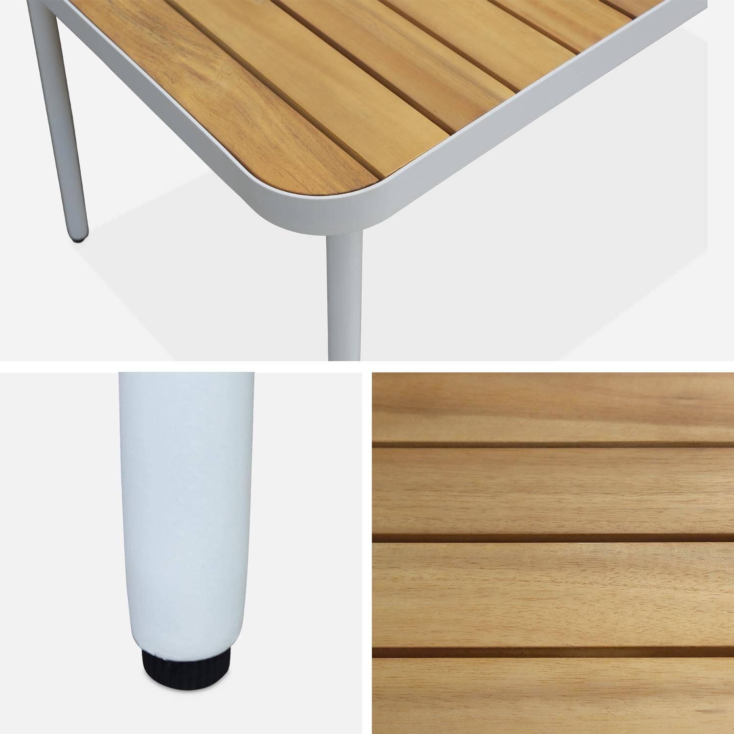 Table de jardin en bois d'acacia FSC, acier blanc cassé, pieds pliables, 6 places ,sweeek,Photo3