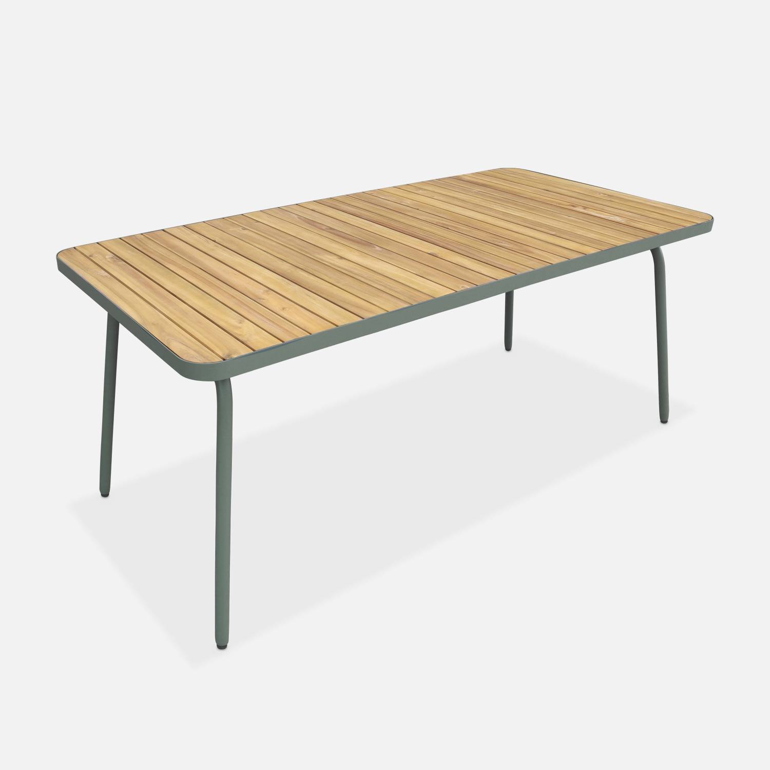 Gartentisch aus Holz, salbeigrüner Stahl, 6 Plätze I sweeek