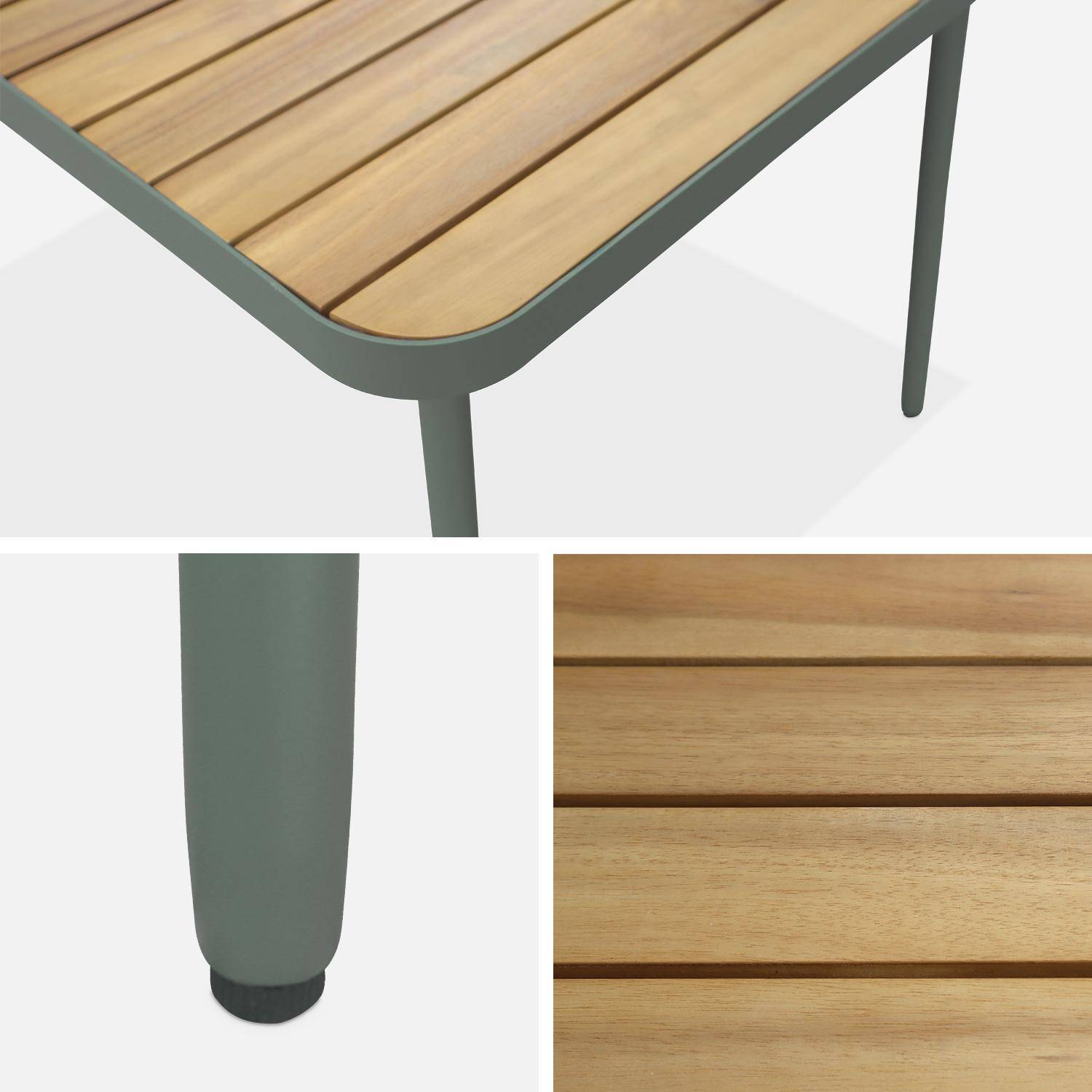 Gartentisch aus FSC-Akazienholz, salbeigrüner Stahl, klappbare Beine, 6 Plätze - Sanur,sweeek,Photo3