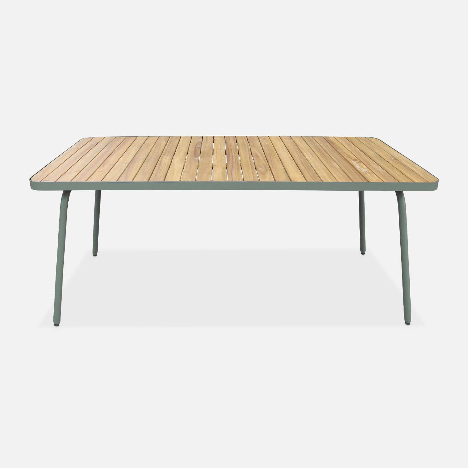 Gartentisch aus FSC-Akazienholz, salbeigrüner Stahl, klappbare Beine, 6 Plätze - Sanur Photo2