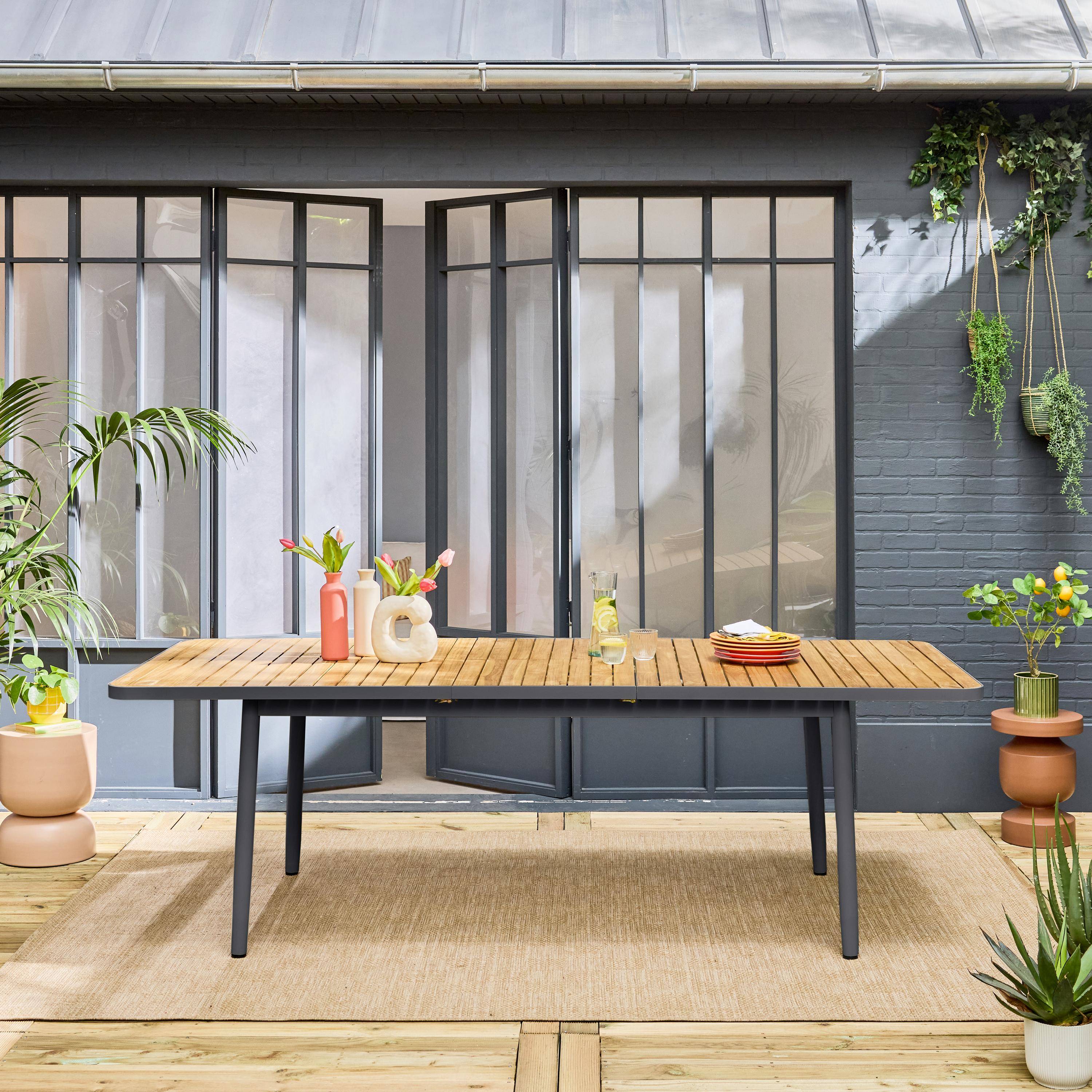 Mesa de jardim extensível de madeira, estrutura de alumínio 10 lugares, Tenggara, Antracite, 240x100x75 cm,sweeek,Photo1