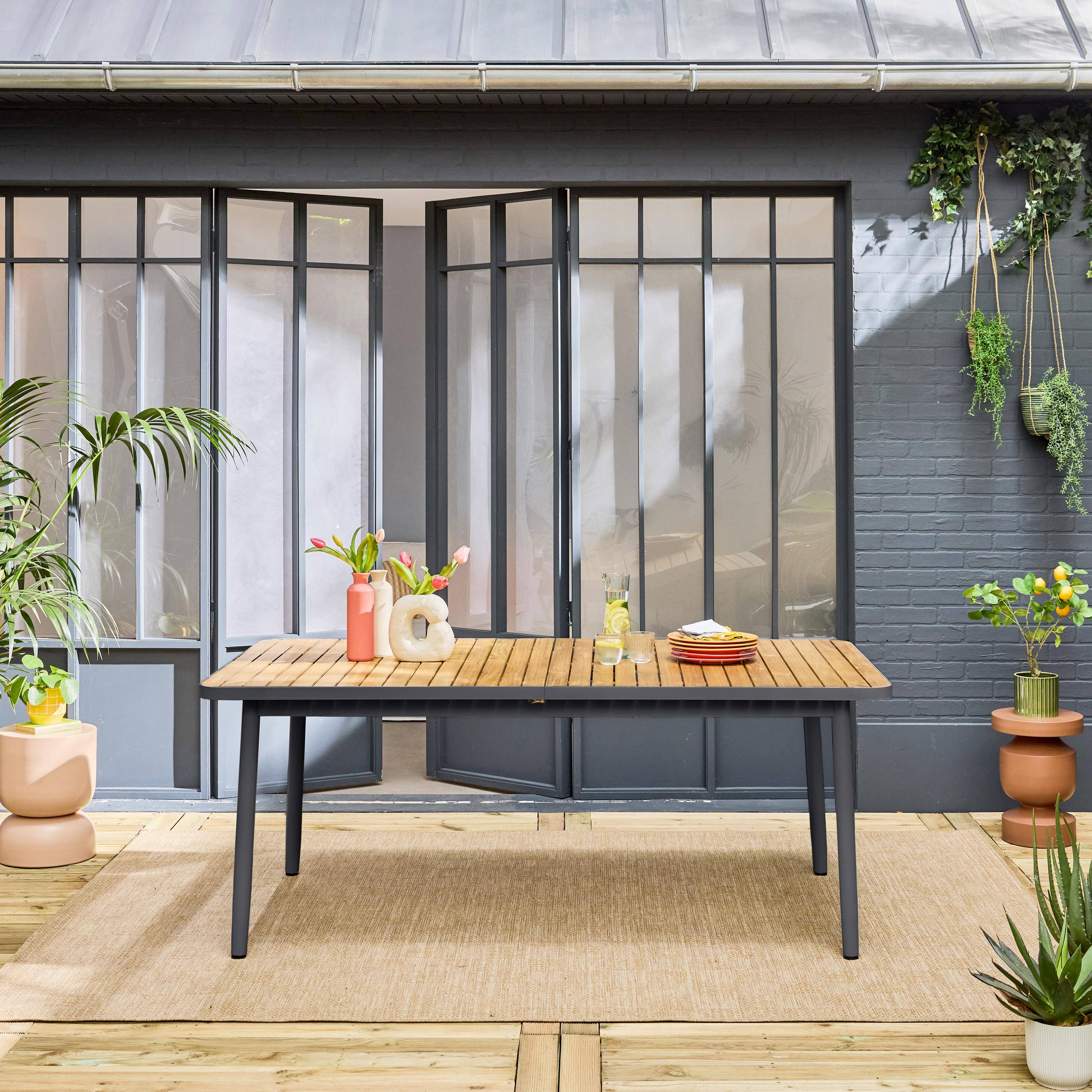 Mesa de jardim extensível de madeira, estrutura de alumínio 10 lugares, Tenggara, Antracite, 240x100x75 cm,sweeek,Photo2