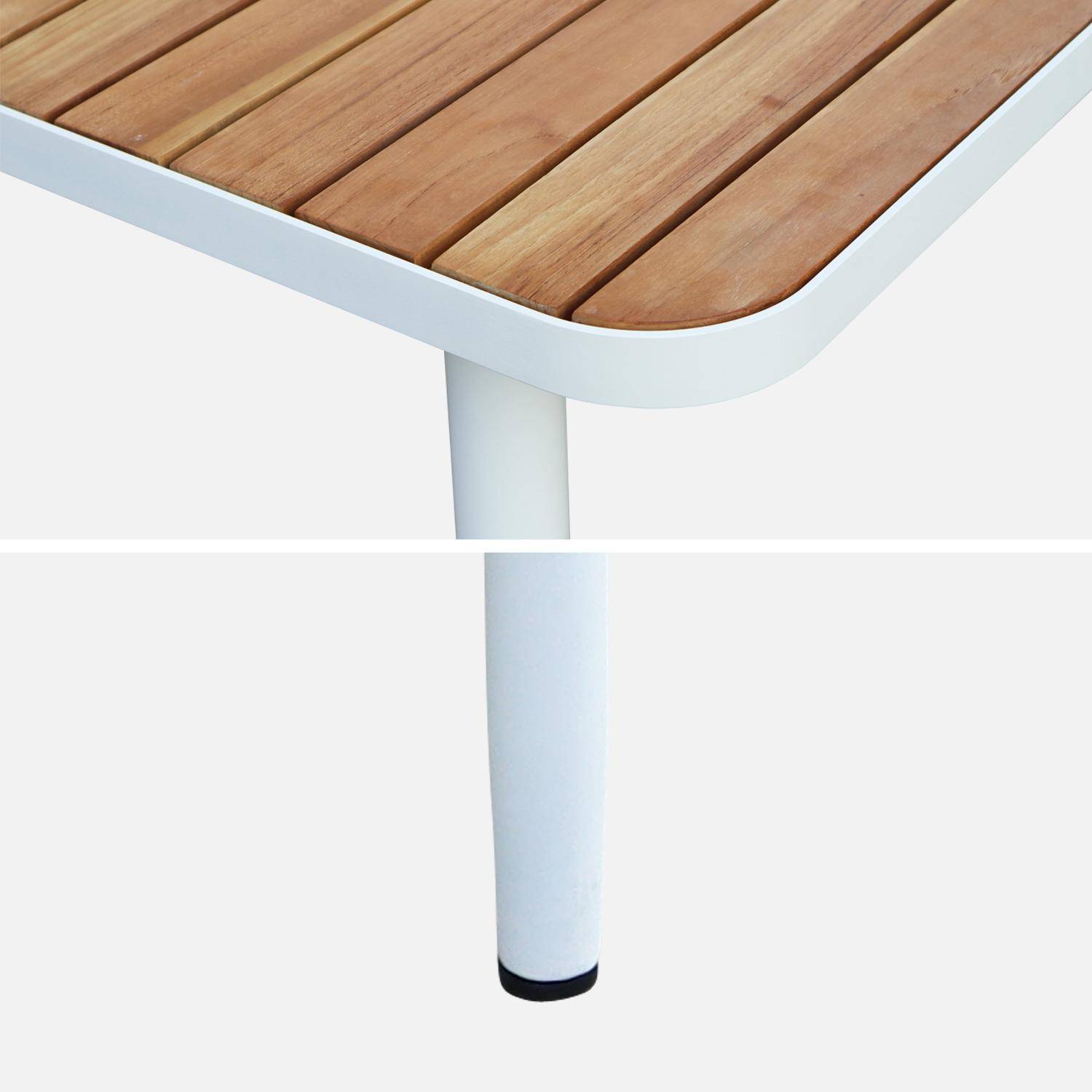 Table de jardin extensible en bois teck, structure aluminium blanc 8 places  Photo3