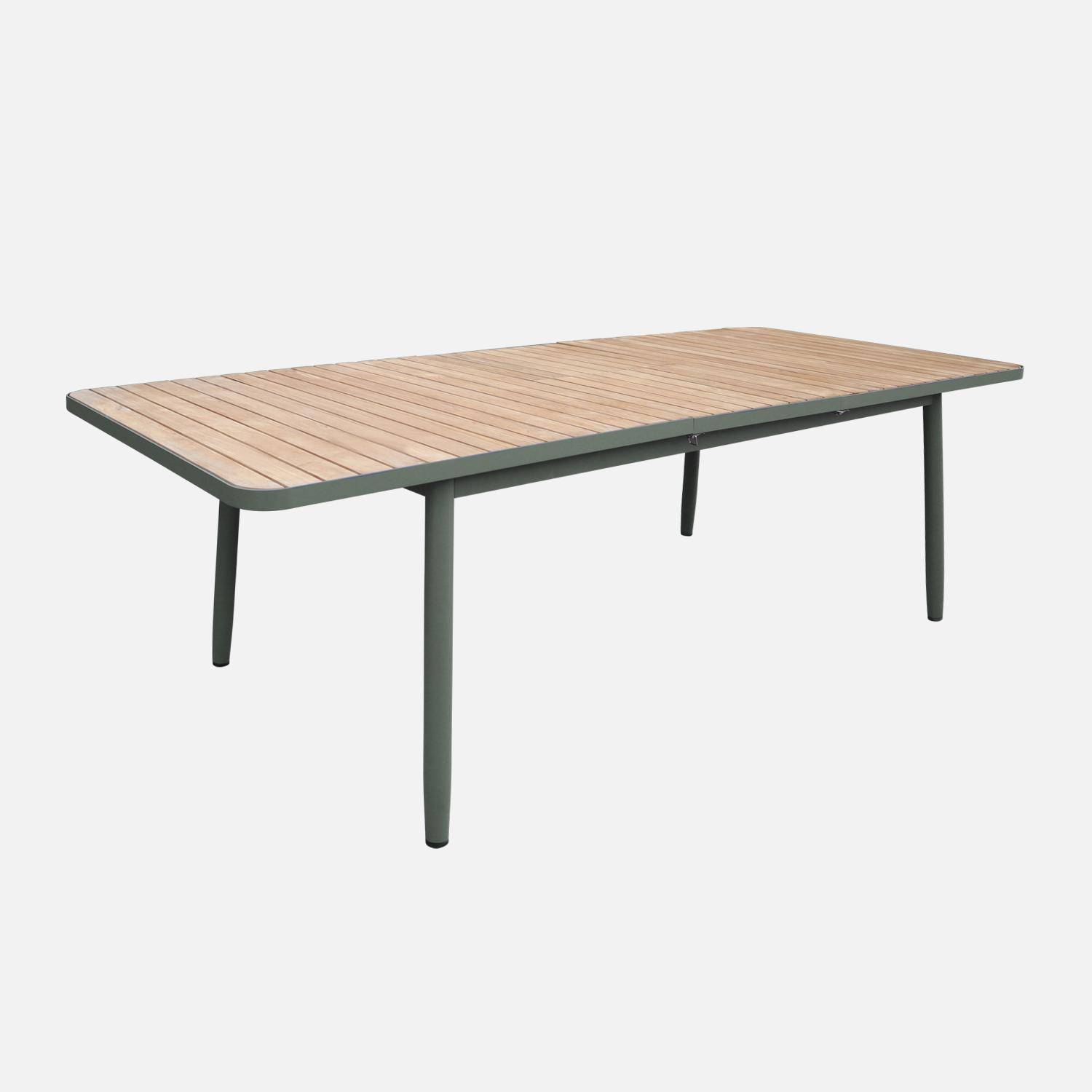 Table de jardin extensible en bois teck, structure aluminium savane, 8 places  Photo1