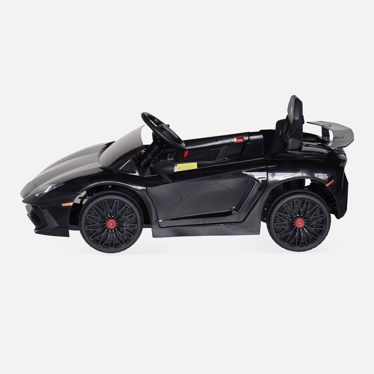 12V Elektroauto für Kinder Lamborghini, schwarz, 1 Sitzer, mit Autoradio, Fernbedienung, MP3, USB-Anschluss und funktionierenden Scheinwerfern,sweeek,Photo5