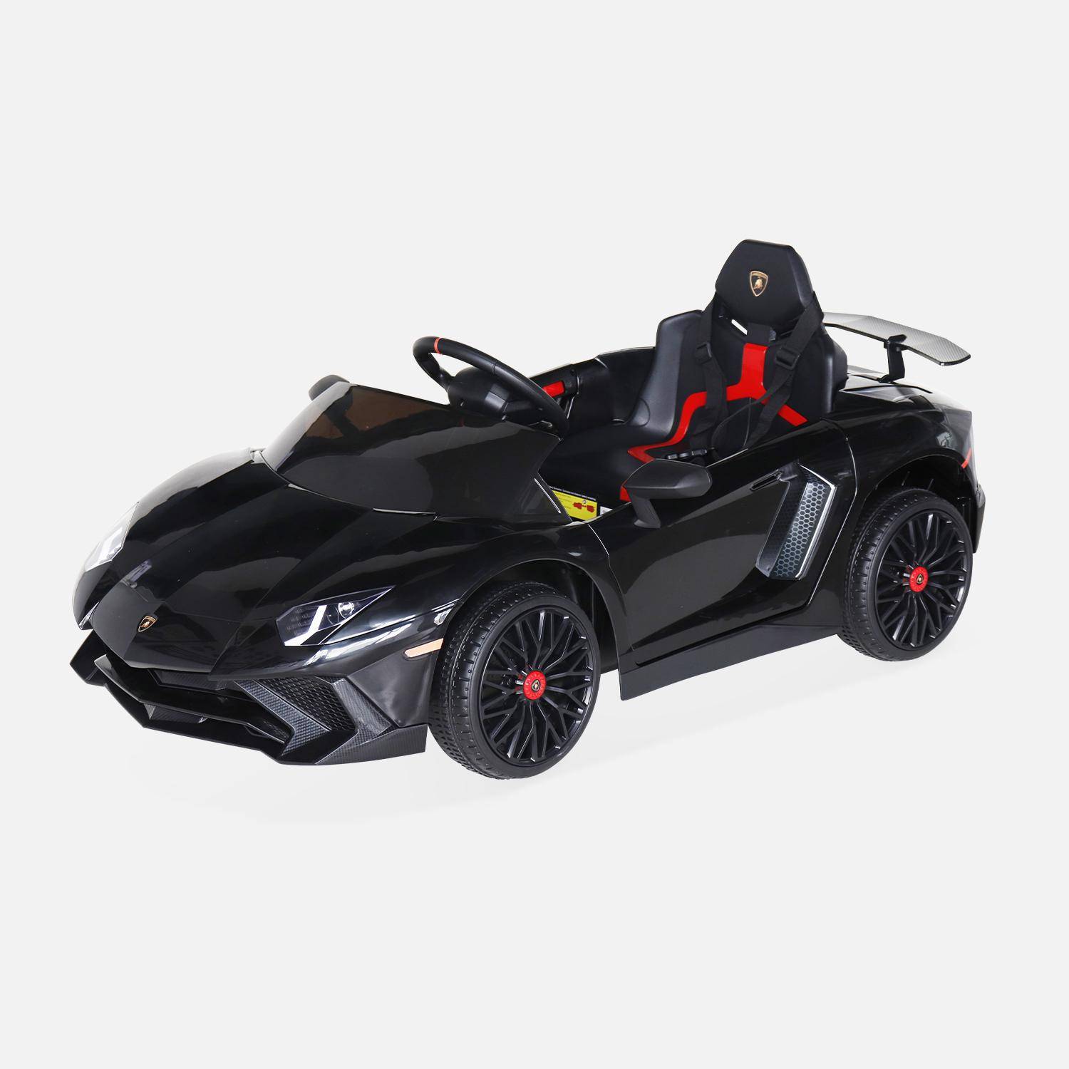 12V Elektroauto für Kinder Lamborghini, schwarz, 1 Sitzer, mit Autoradio, Fernbedienung, MP3, USB-Anschluss und funktionierenden Scheinwerfern,sweeek,Photo3