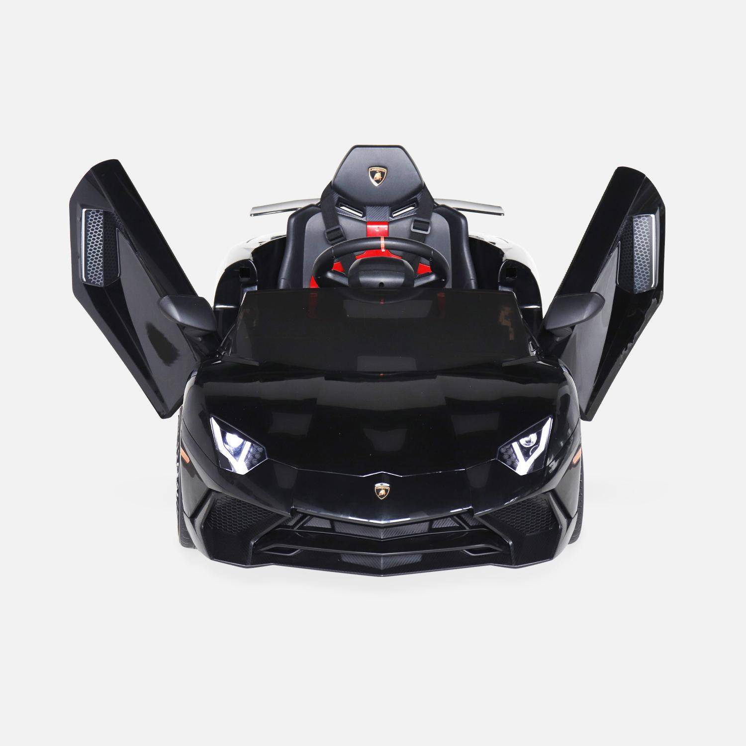 12V Lamborghini elektrische kinderauto, zwart, 1 zitplaats, met radio, afstandsbediening, MP3, USB-poort en functionele koplampen,sweeek,Photo6
