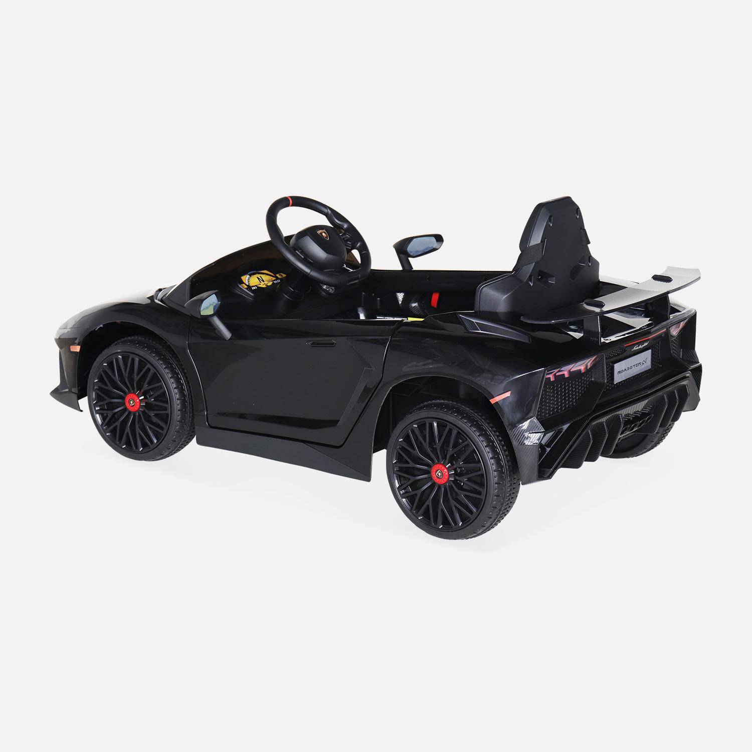 12V Lamborghini elektrische kinderauto, zwart, 1 zitplaats, met radio, afstandsbediening, MP3, USB-poort en functionele koplampen Photo4