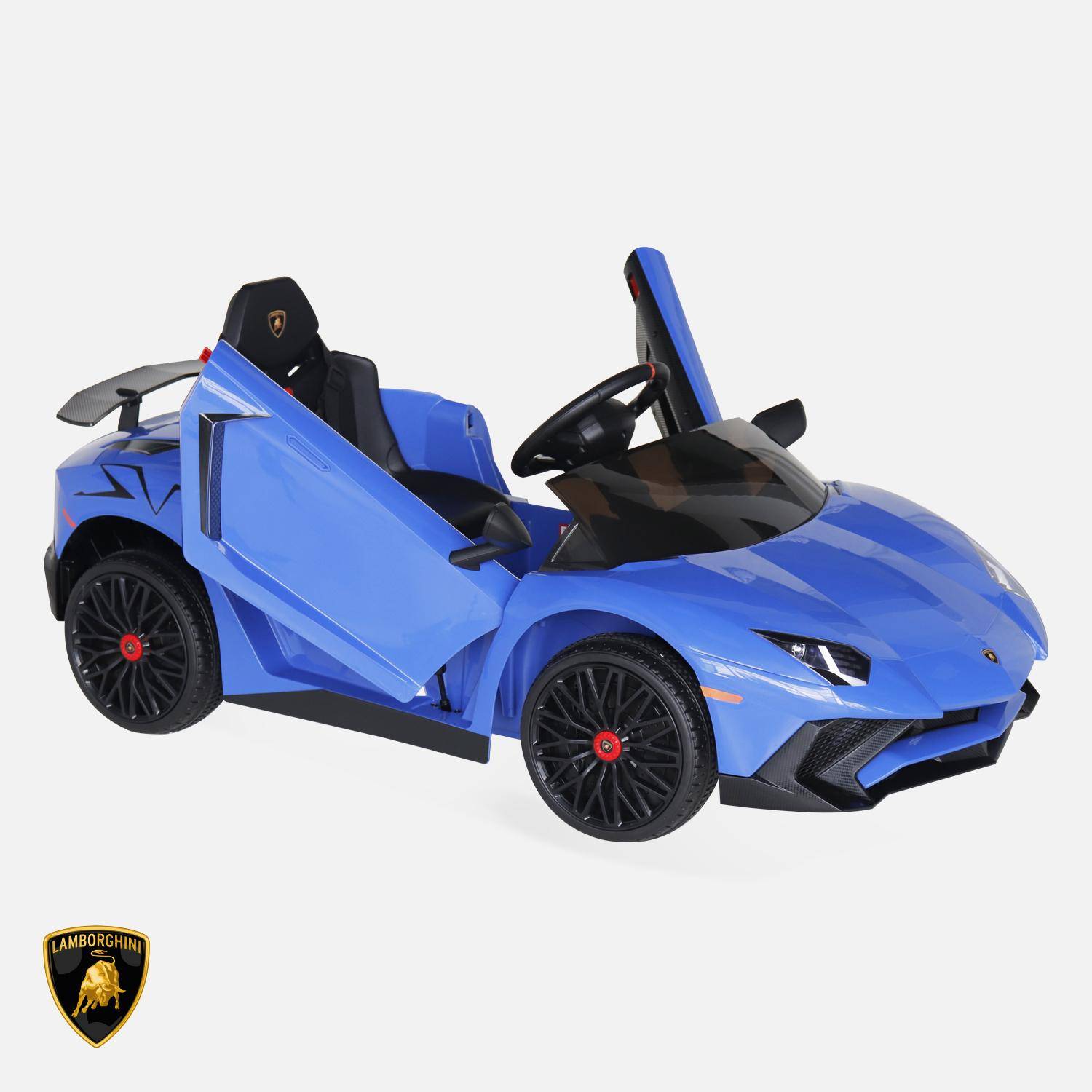12V elektrische Lamborghini kinderauto, blauw, 1 zitplaats, met radio, afstandsbediening, MP3, USB-poort en functionele koplampen Photo2