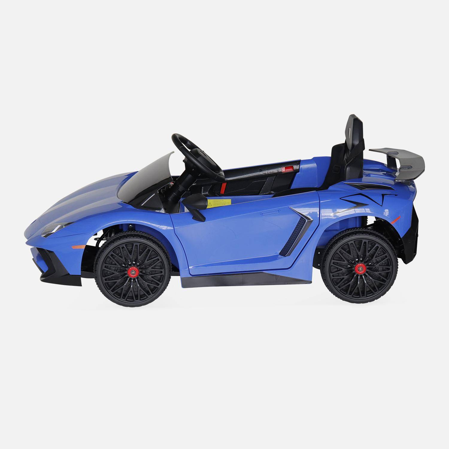 12V Elektroauto für Kinder Lamborghini, blau, 1 Sitzer, mit Autoradio, Fernbedienung, MP3, USB-Anschluss und funktionierenden Scheinwerfern,sweeek,Photo5