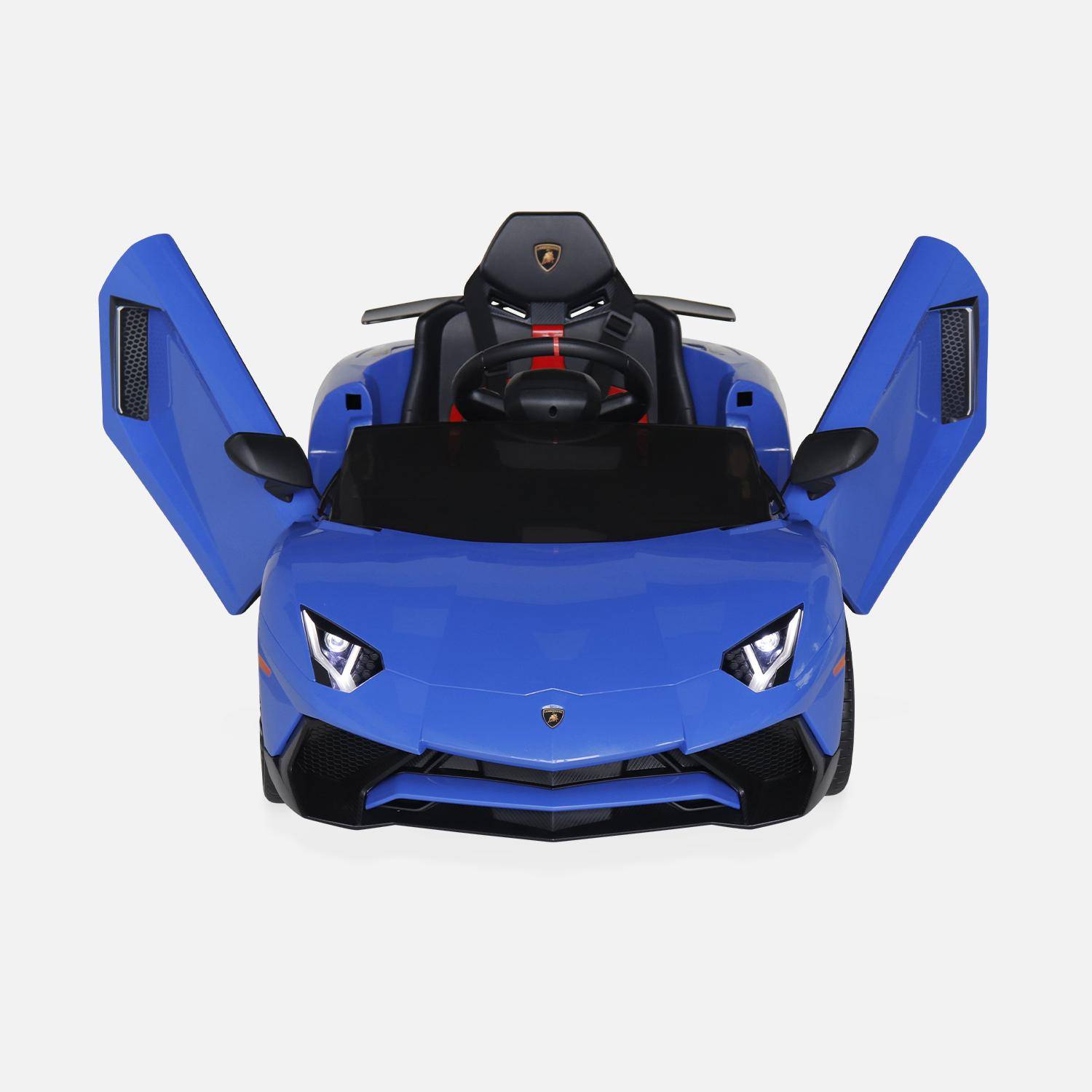 Voiture électrique 12V pour enfant Lamborghini, bleu, 1 place, avec autoradio, télécommande, MP3, port USB et phares fonctionnels,sweeek,Photo6