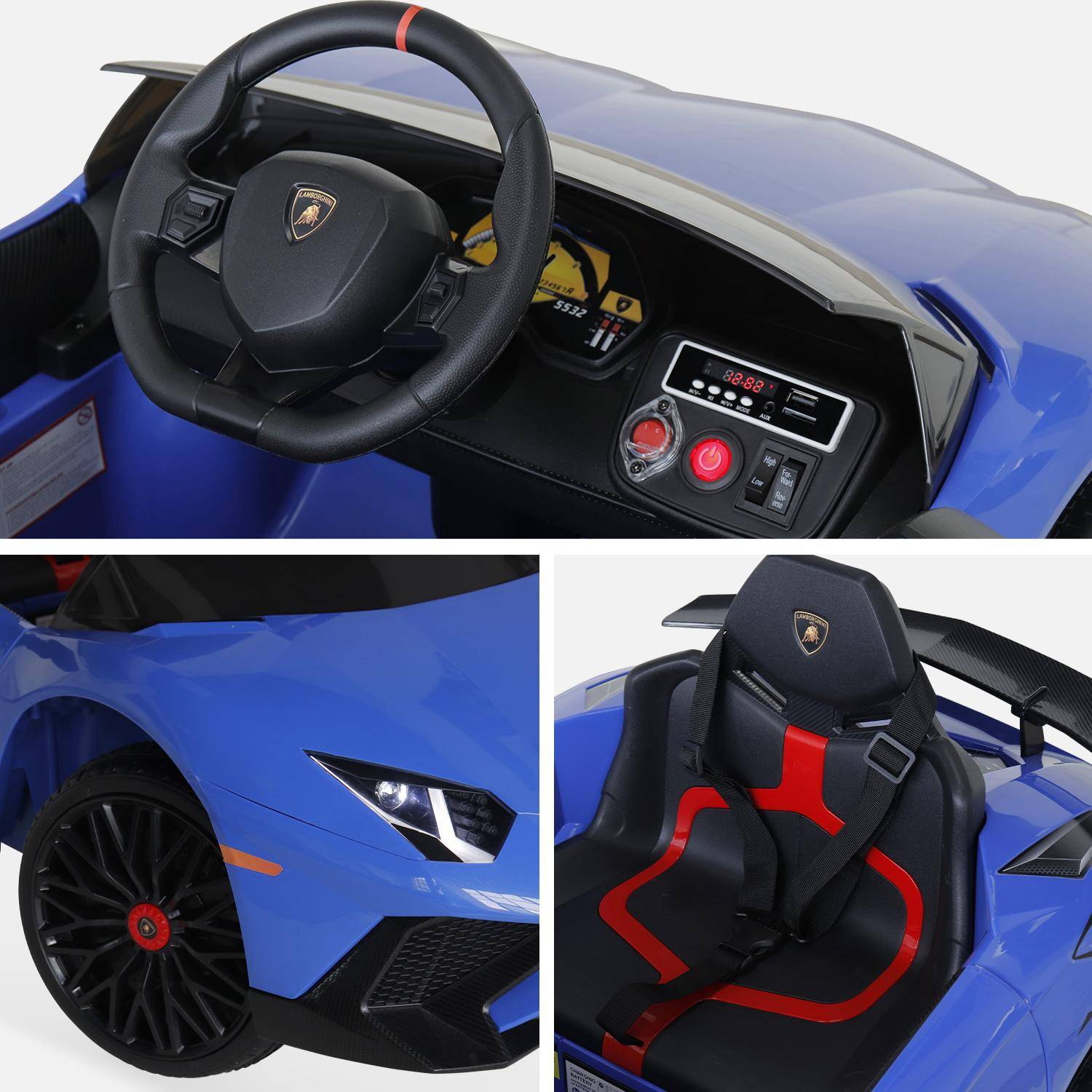 12V elektrische Lamborghini kinderauto, blauw, 1 zitplaats, met radio, afstandsbediening, MP3, USB-poort en functionele koplampen Photo7