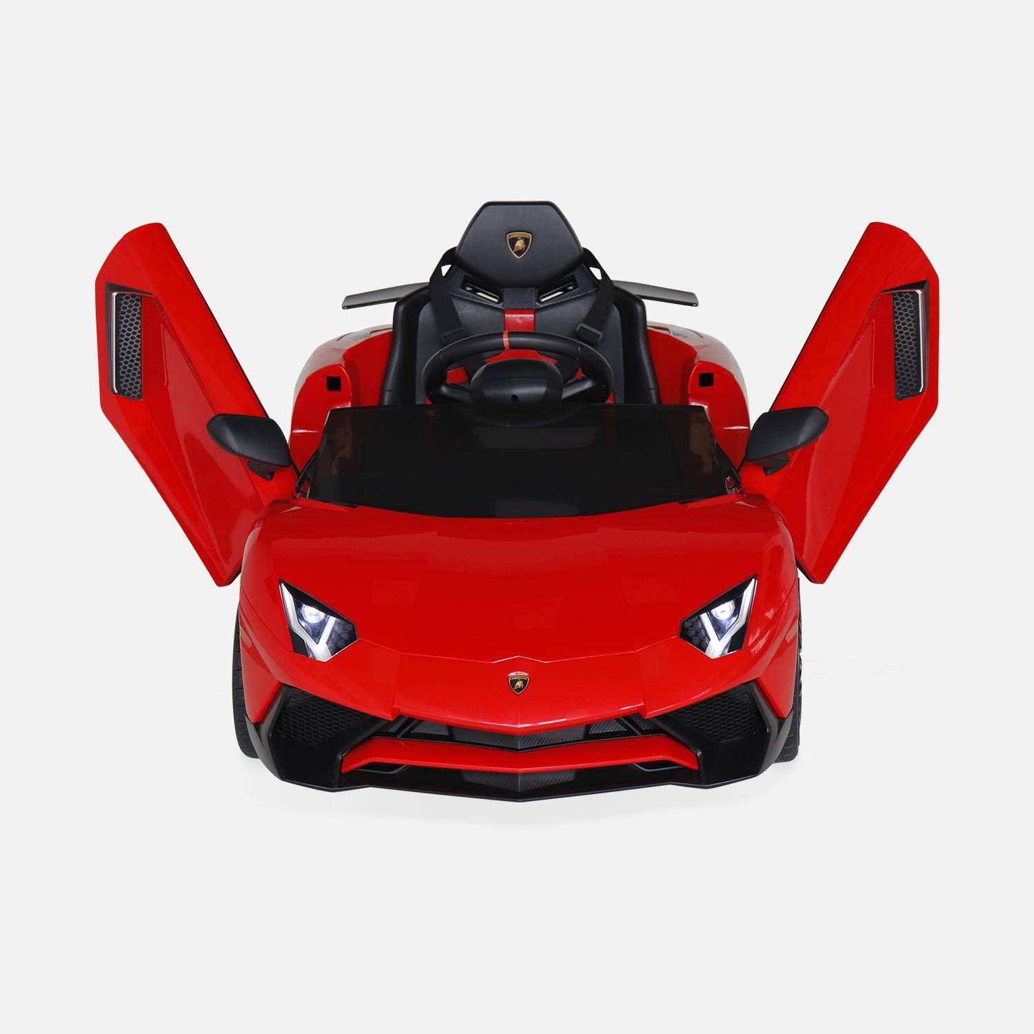 12V Lamborghini elektrische kinderauto, rood, 1 zitplaats, met autoradio, afstandsbediening, MP3, USB-poort en koplampen. Snelle levering, 2 jaar garantie.,sweeek,Photo5