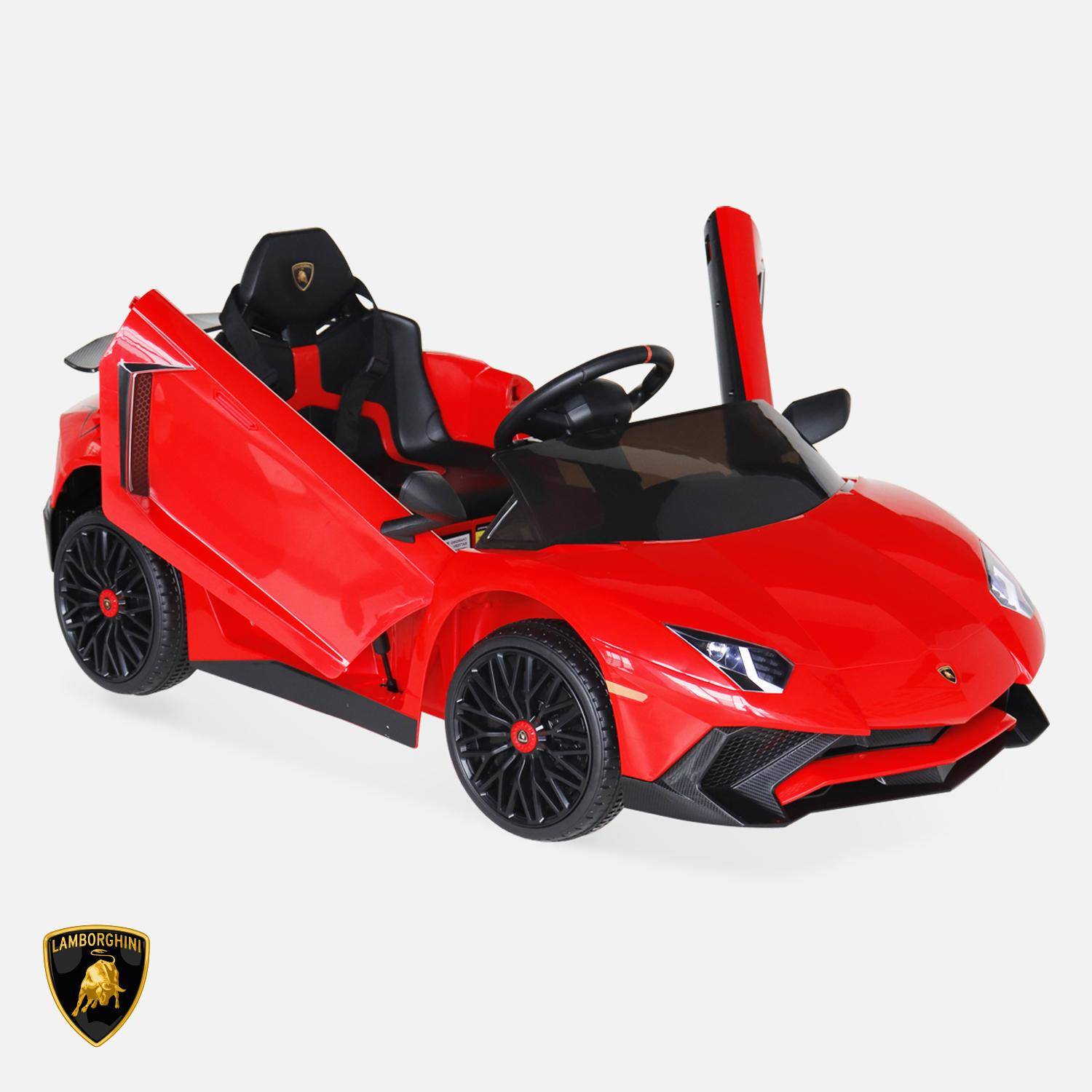 12V Lamborghini elektrische kinderauto, rood, 1 zitplaats, met autoradio, afstandsbediening, MP3, USB-poort en functionele koplampen Photo2