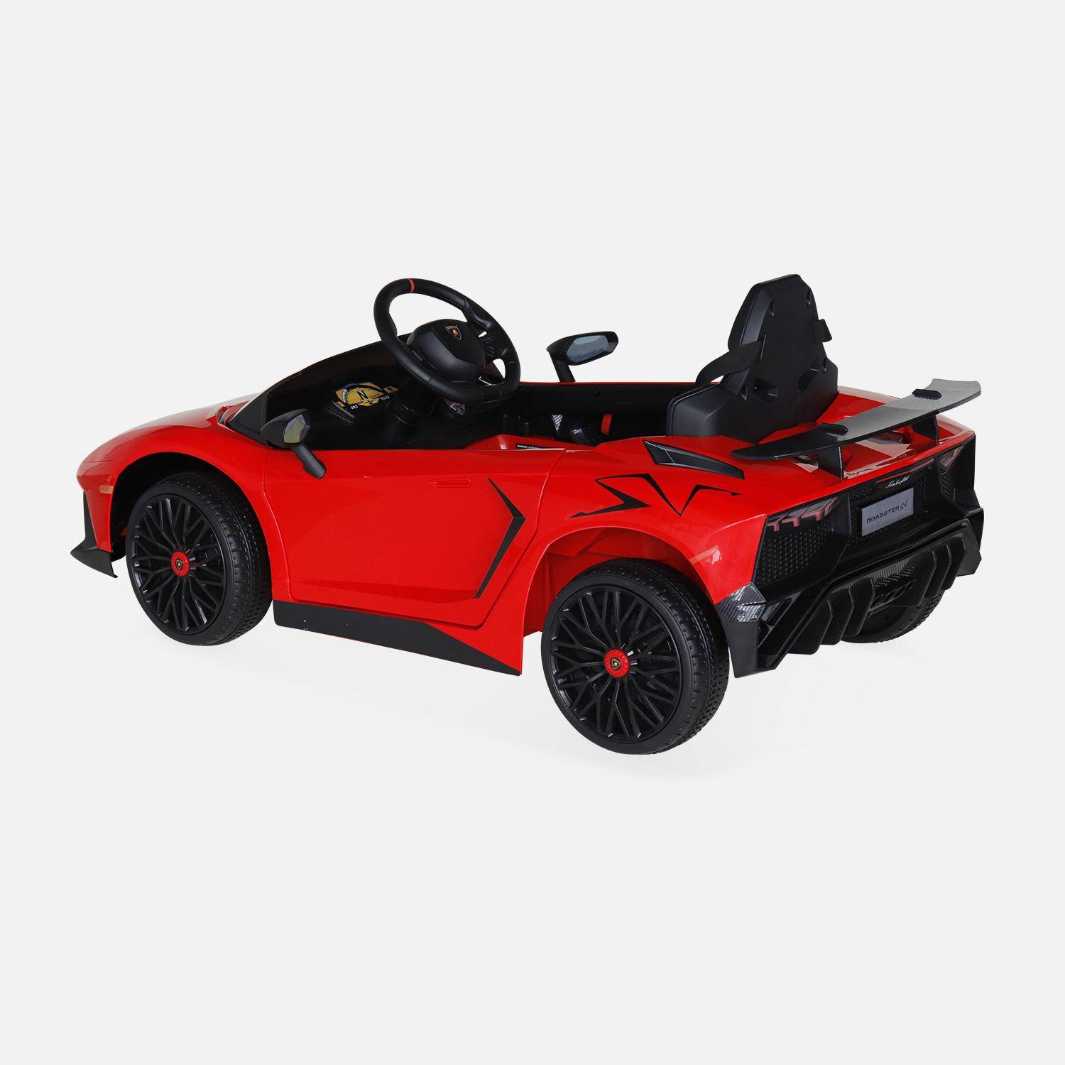 12V Lamborghini elektrische kinderauto, rood, 1 zitplaats, met autoradio, afstandsbediening, MP3, USB-poort en koplampen. Snelle levering, 2 jaar garantie. Photo3