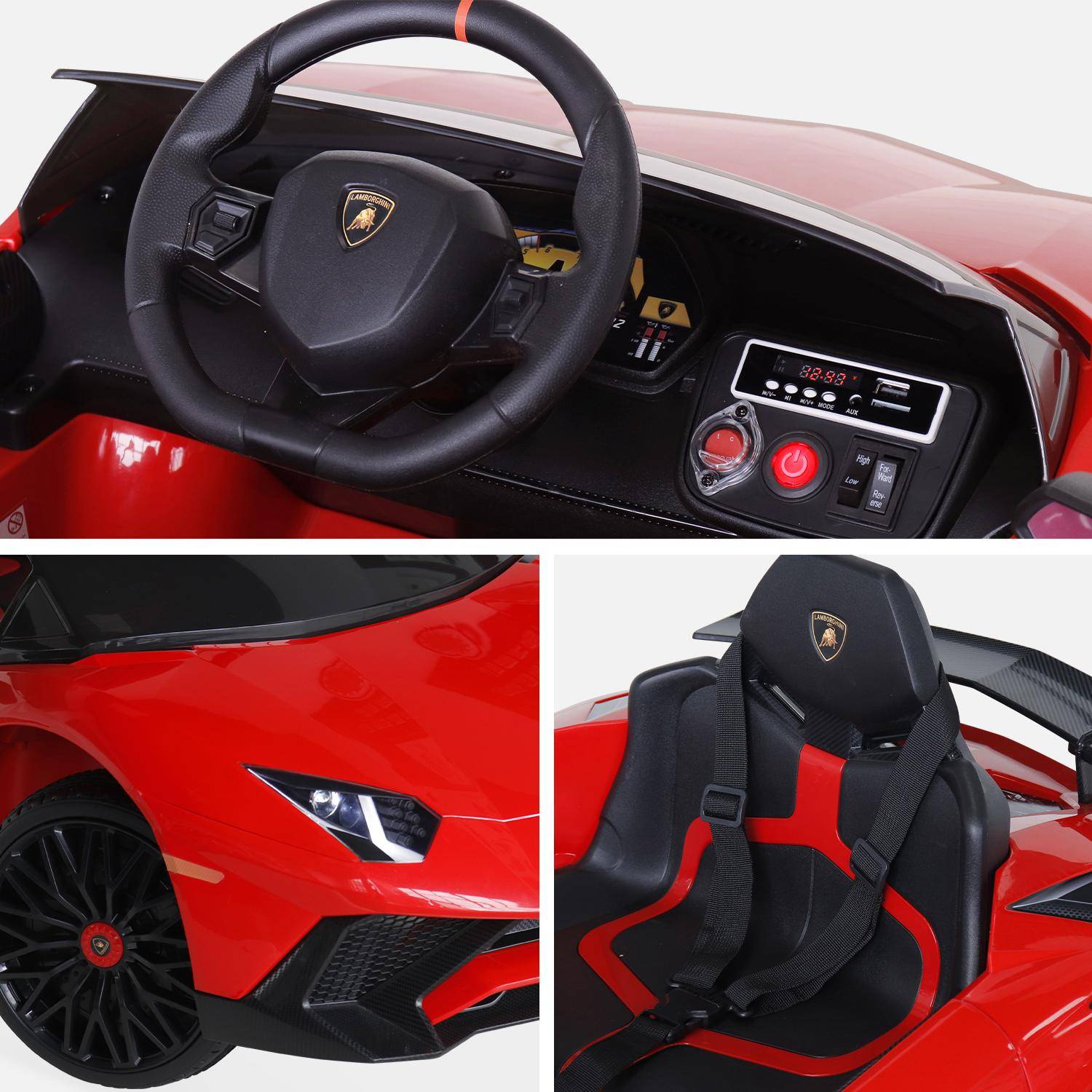12V Lamborghini elektrische kinderauto, rood, 1 zitplaats, met autoradio, afstandsbediening, MP3, USB-poort en functionele koplampen Photo6