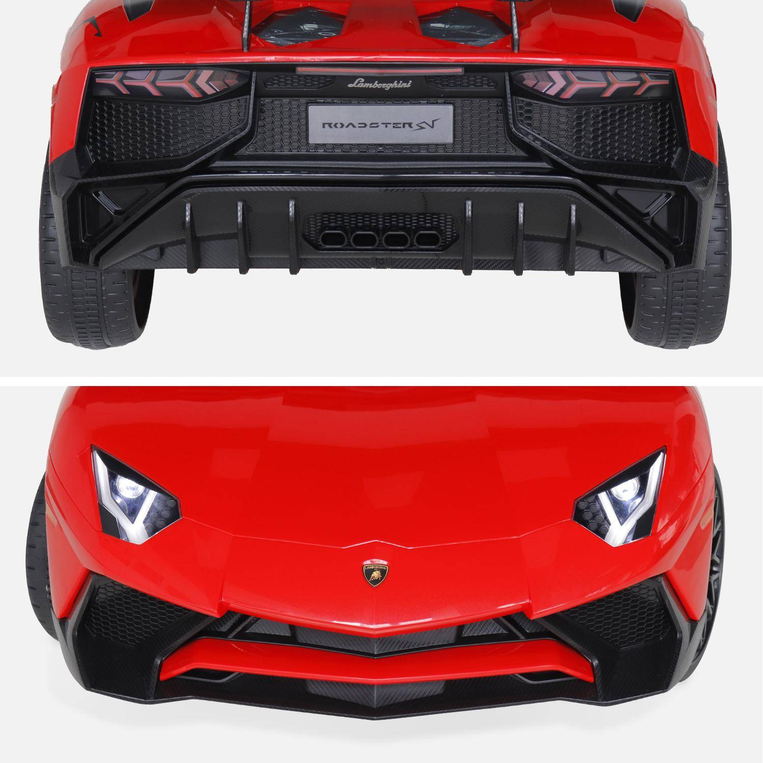 12V Lamborghini elektrische kinderauto, rood, 1 zitplaats, met autoradio, afstandsbediening, MP3, USB-poort en koplampen. Snelle levering, 2 jaar garantie. Photo7