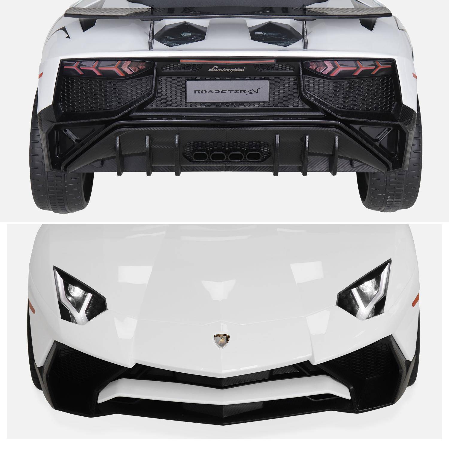 Voiture électrique 12V pour enfant Lamborghini, blanc, 1 place, avec autoradio, télécommande, MP3, port USB et phares fonctionnels Photo8