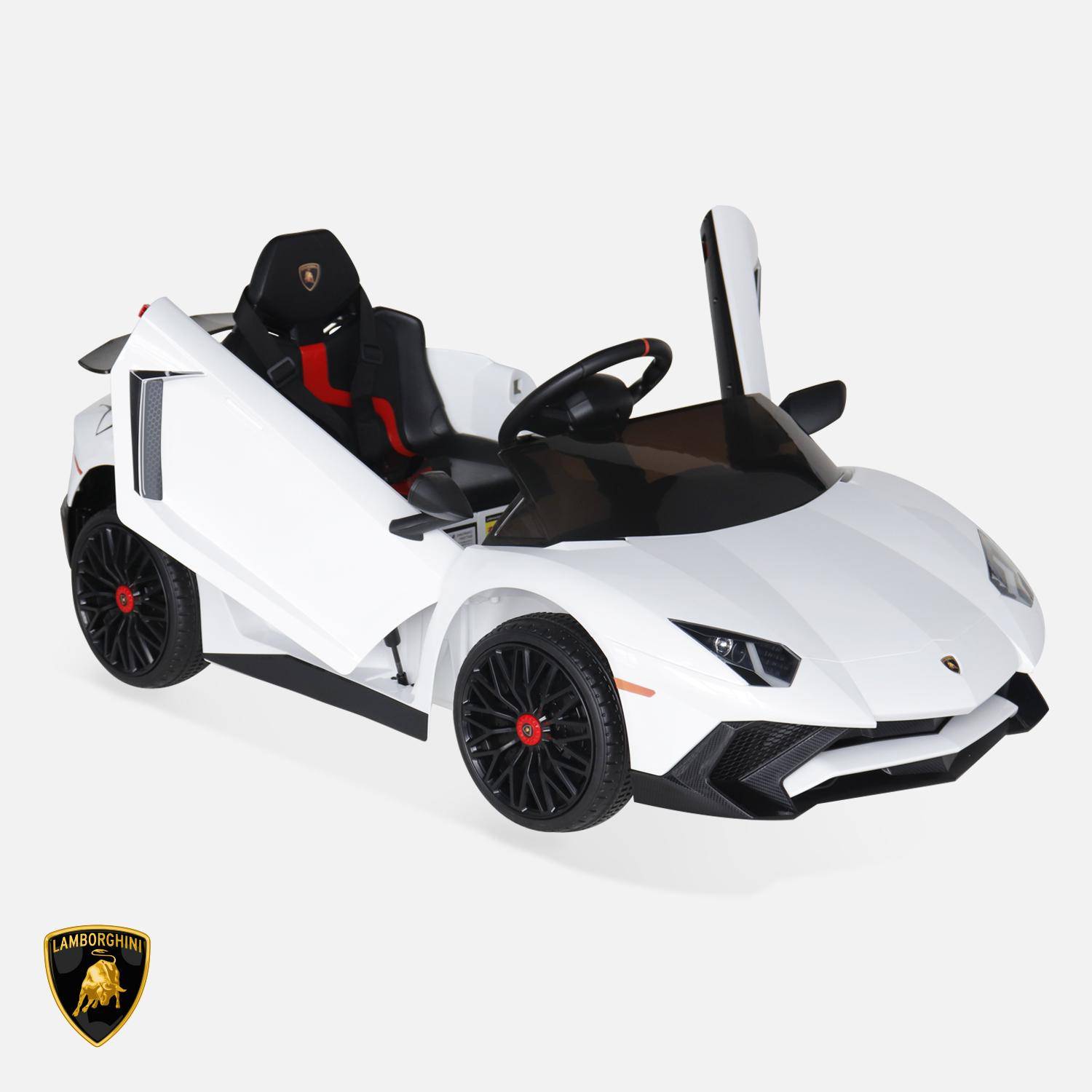 12V Lamborghini elektrische kinderauto, wit, 1 zitplaats, met radio, afstandsbediening, MP3, USB-poort en functionele koplampen Photo3