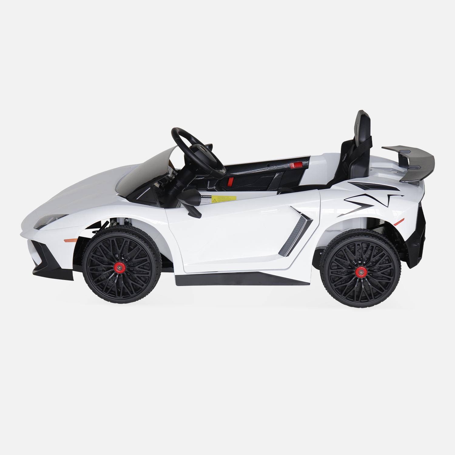 12V Lamborghini elektrische kinderauto, wit, 1 zitplaats, met radio, afstandsbediening, MP3, USB-poort en functionele koplampen Photo5