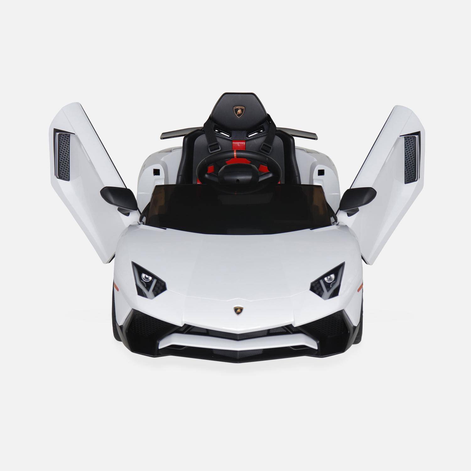 12V Lamborghini elektrische kinderauto, wit, 1 zitplaats, met radio, afstandsbediening, MP3, USB-poort en functionele koplampen Photo6