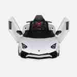 Voiture électrique 12V pour enfant Lamborghini, blanc, 1 place, avec autoradio, télécommande, MP3, port USB et phares fonctionnels Photo6